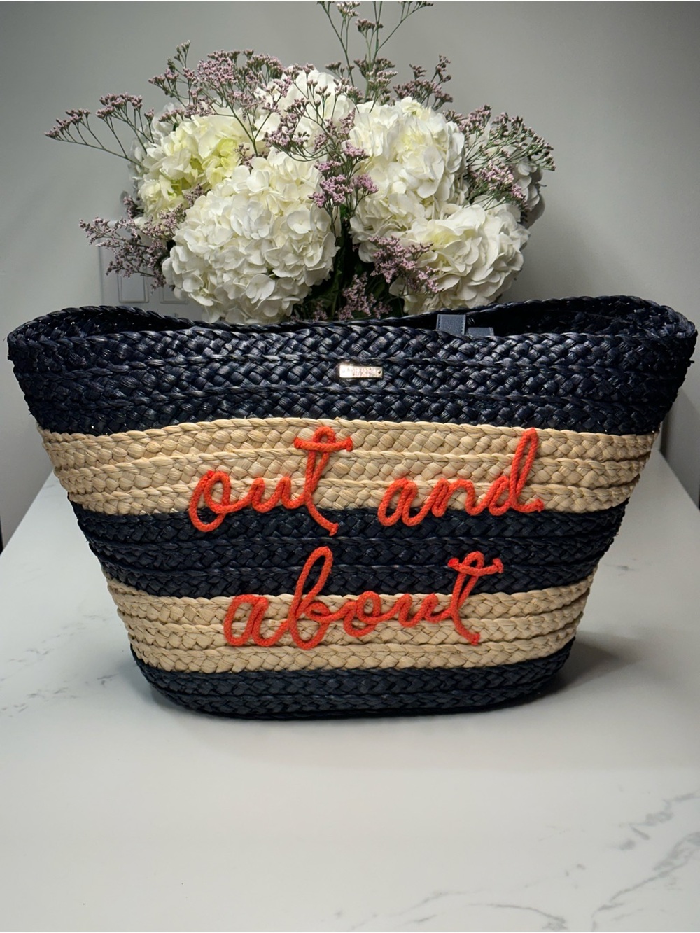kate spade Shore Thing Navy, Natural & Red 'Out and About' Striped Straw Tote - Picture 3 of 16